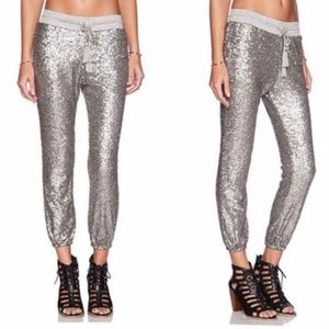 Haoduoyi Grey & Silver Sequin Jogger Free Spirit Tassel Cropped Pants S XS